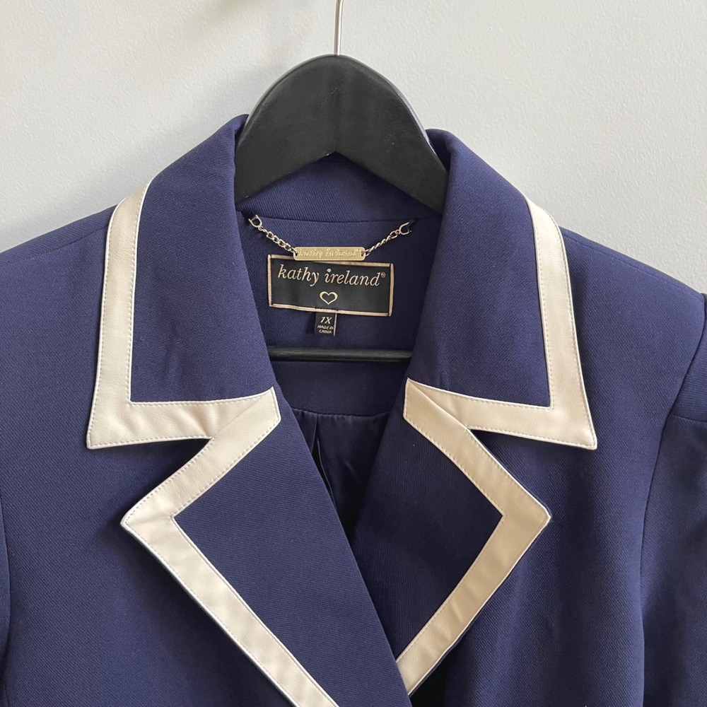 Kathy Ireland Blazer Women 1X Navy Blue Nautical Preppy Double Breasted Contrast - Picture 3 of 9